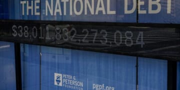 The National Debt counter hangs in Washington, D.C.