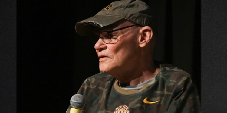 James Carville , seen in a 2024 photo, is known for having a wild-eyed persona, which can be alternately entertaining and grating for his political friends and adversaries alike .