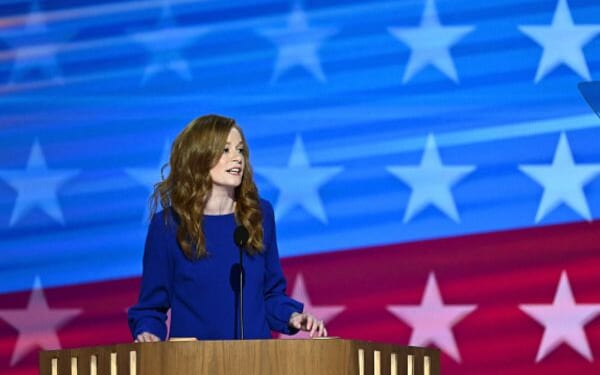 Democratic state Senator Mallory McMorrow speaks at the 2024 Democratic National Convention in Chicago, Illinois.