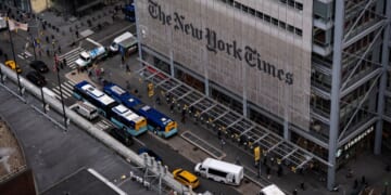 The New York Times Building, a 52-story skyscraper on the west side of Midtown Manhattan, is seen in a file photo dated Jan. 15, 2025, in New York City.