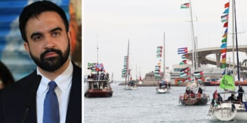 New York City Mayor Zohran Mamdani expressed outrage that the flotilla, seen at right making "a symbolic leave from Barcelona's Port Vell" on April 12, was intercepted by the Israelis.