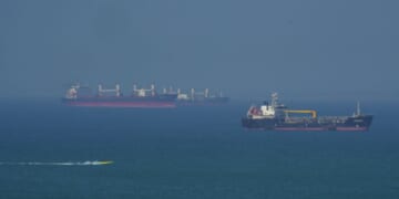 The Ateela 2 Oil Tanker boat navigates the sea on April 28, 2026, on Qeshm Island, Iran, in the Strait of Hormuz.
